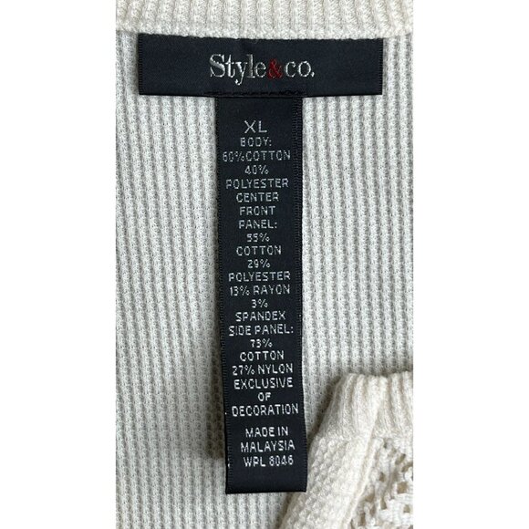 Style & Co Thermal Knit Long Sleeve Top Size XL lace Front Warm Ivor V Neck NWT - Picture 11 of 12